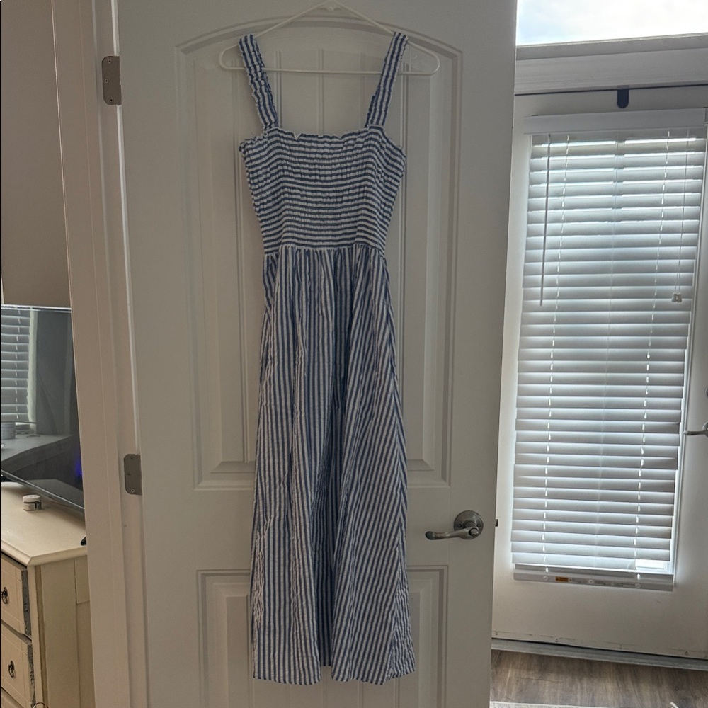 Blue and White Striped Maxi Dress